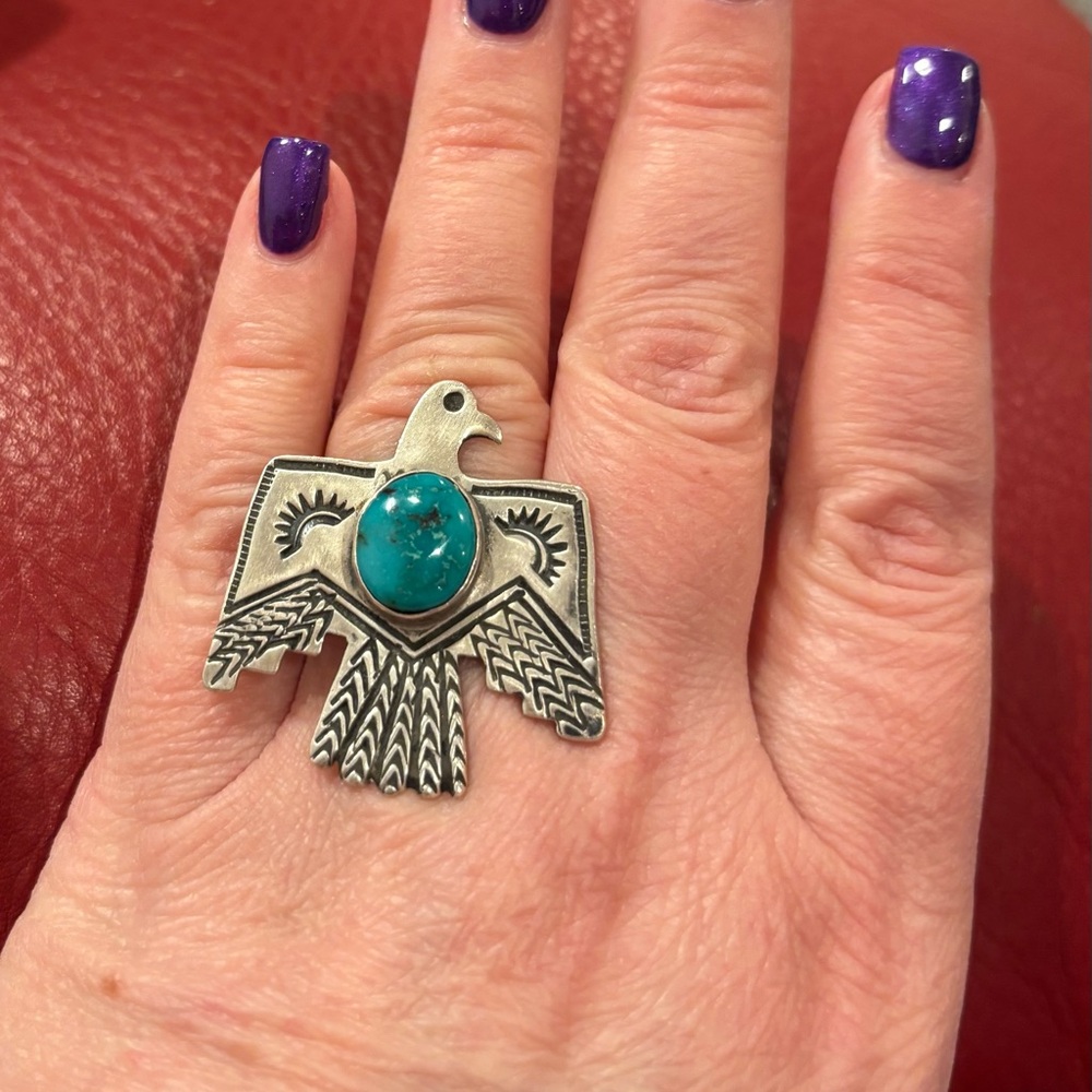 Navajo Sterling Thunderbird Ring with Turquoise